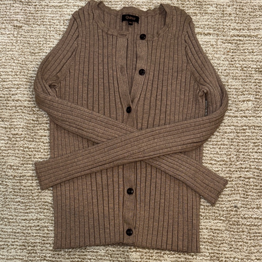 Quince Taupe Ribbed Knit Cardigan